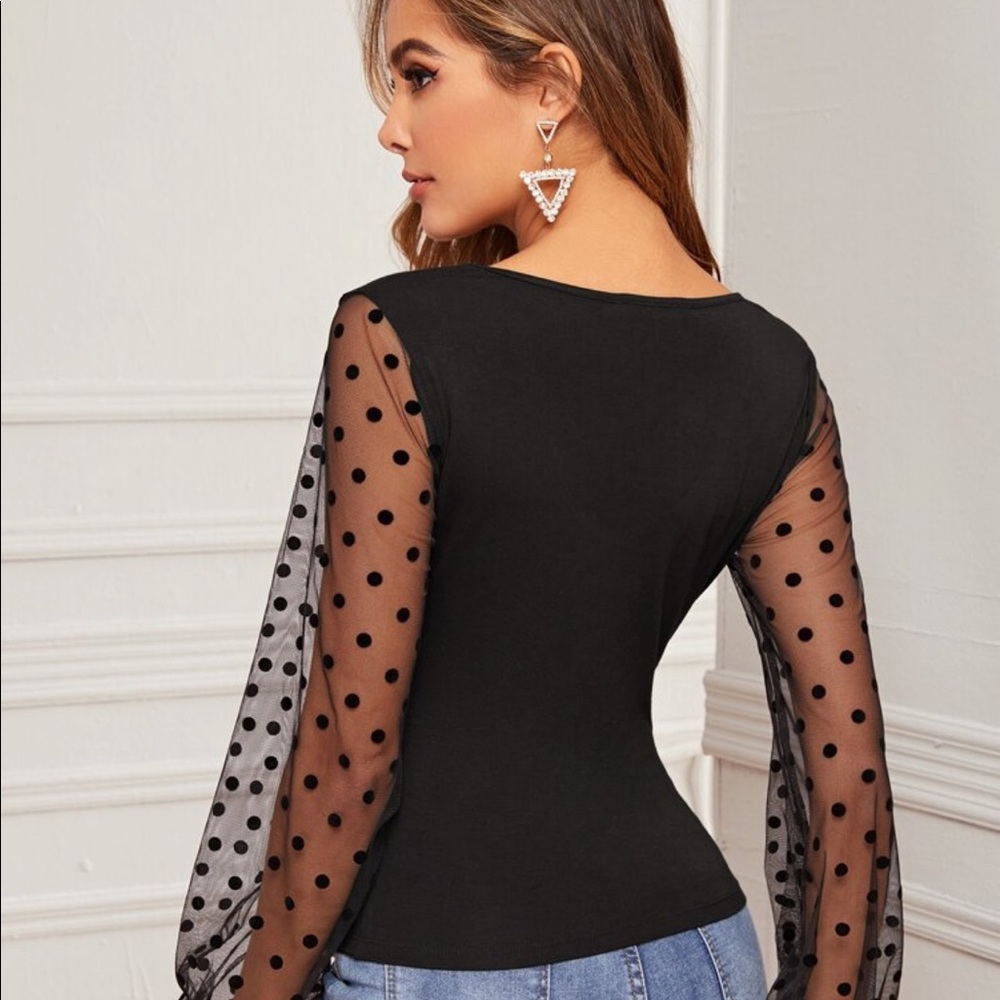 Top Scoop Neck Mesh Long Sleeve women’s New - Picture 3 of 5
